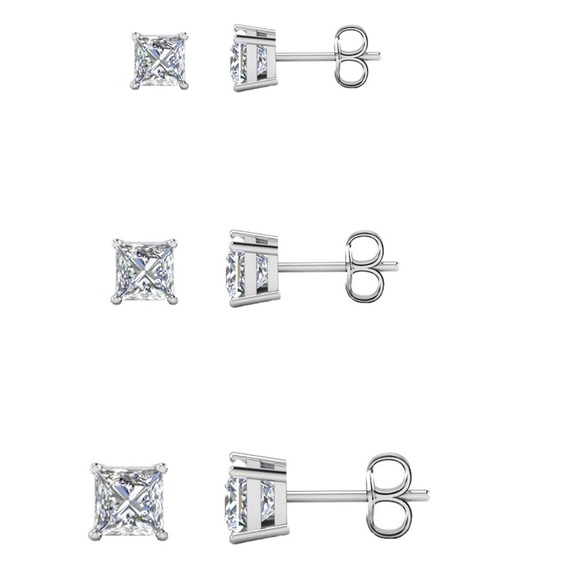 Jewelry - 14K Gold Plated CZ Princess Cut Stud Earrings